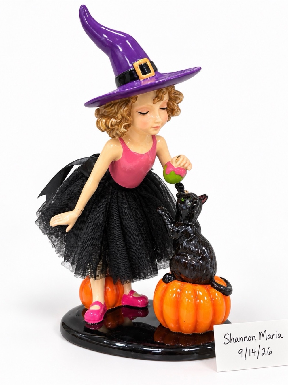 Viral Bella Lux Whimsical Halloween Girl Witch Figurine with Black Cat